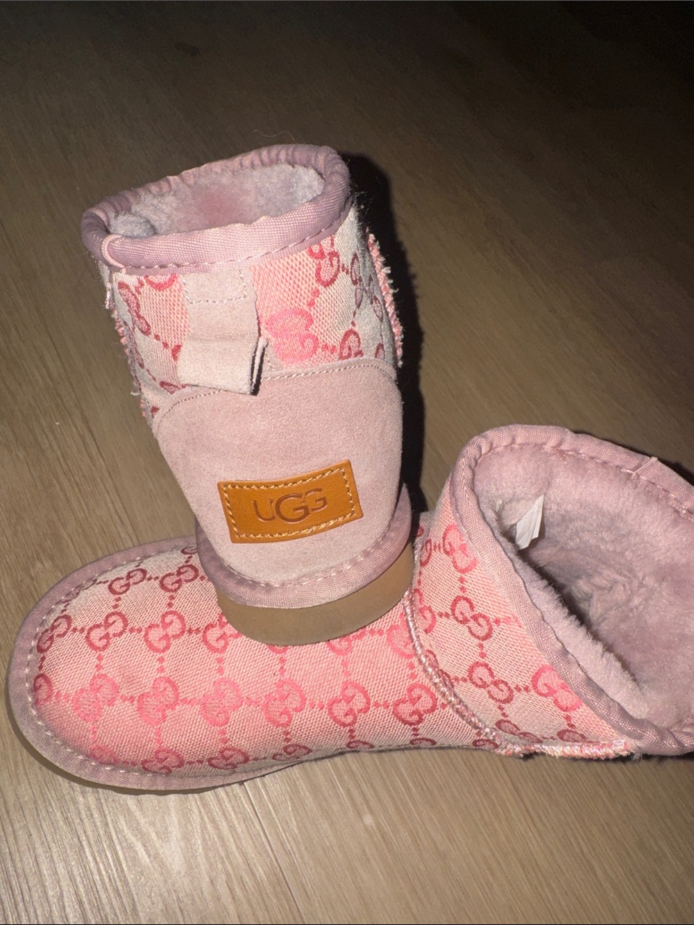 UGG x Gucci Pink Patterned Logo Booties